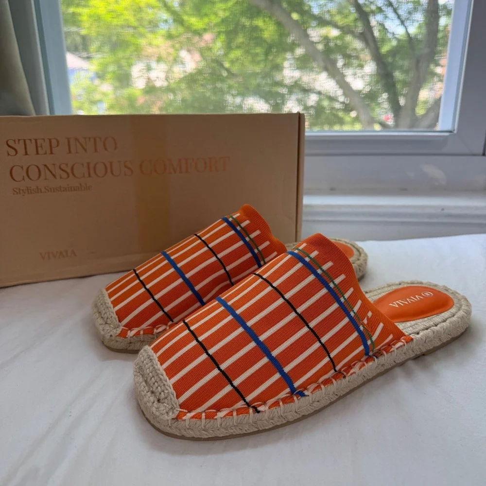 VIVAIA Orange Plaid Espadrille Slide Sandals - Size EU 39 / US 8 / NWT